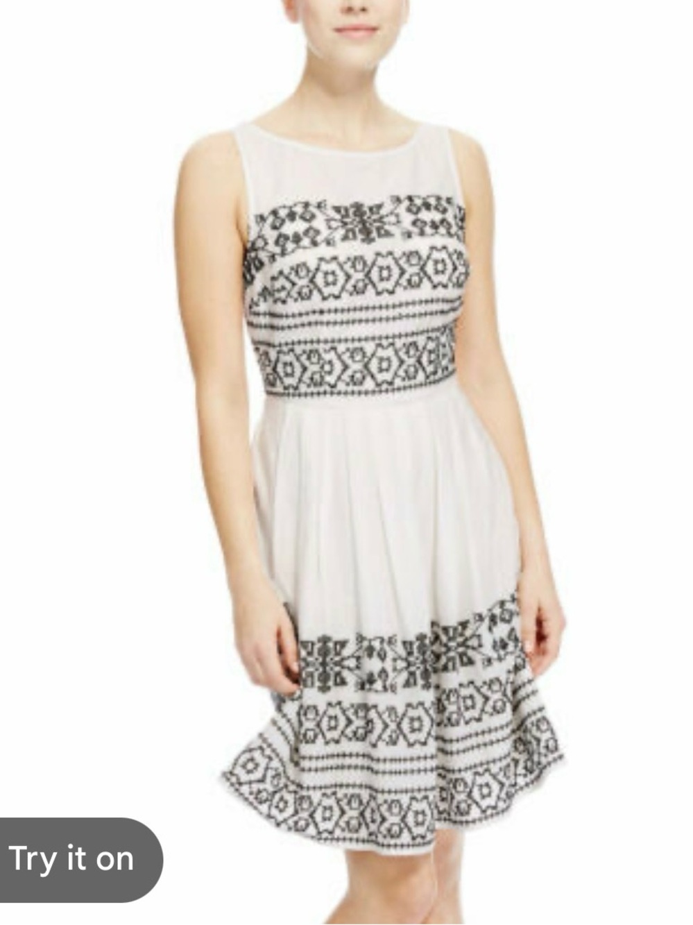 Marks & Spencer White Sleeveless Dress with Black Embroidered Bands